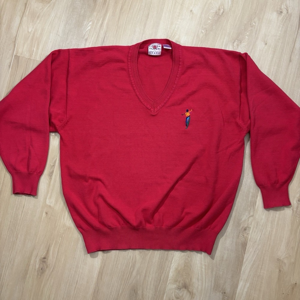 VTG Cotton Traders Sport Sweater Men's XL Red V Neck‎ Golfer Pullover